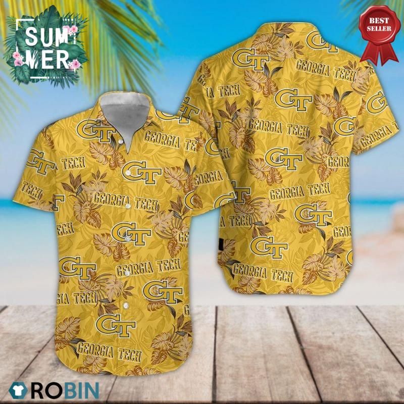 NCCA Georgia Tech Yellow Jackets Tropical Aloha Gold Hawaiian Shirt