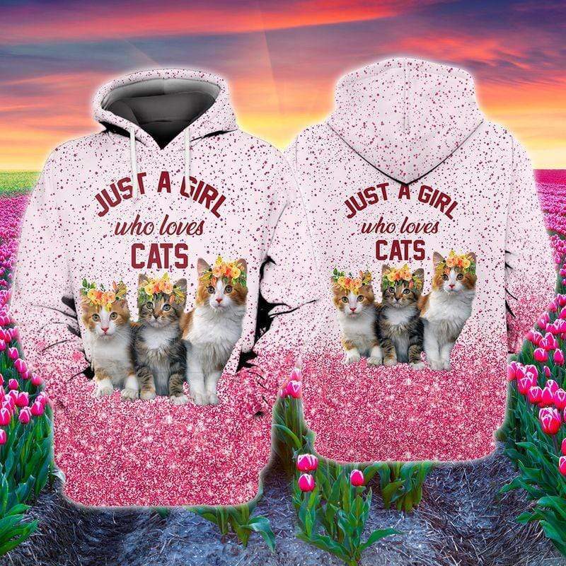 Just a girl who loves cats Pink Bling Hoodie 3D