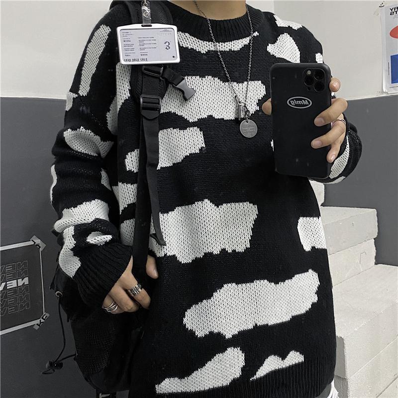 2022 Women Clothes Streetwear Hip-hop Sweater Coat Y2k Tops Fashion Jumper Cloud Jacquard Casual Oversized Pullovers Ropa Mujer alx