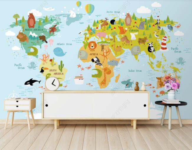 3D Northern Europe Cartoon Animal Map Wall Mural Wallpaper Sww1962