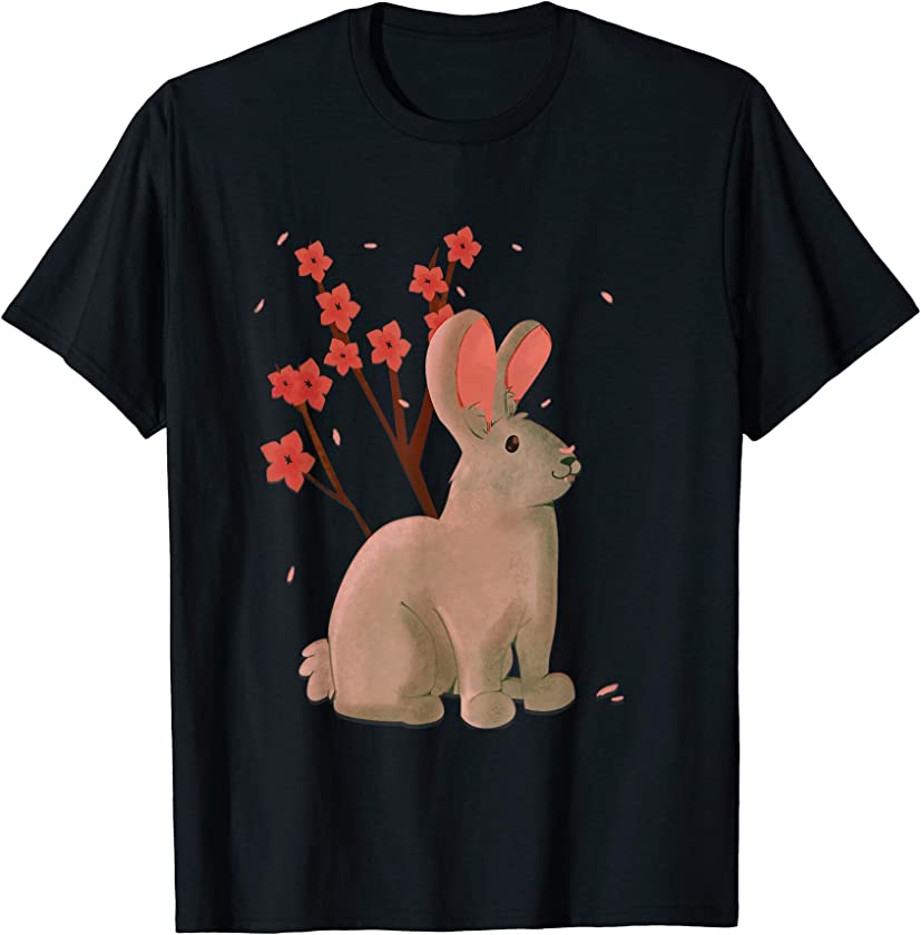 Rabbit Japanese Sakura Cherry Blossom Flower Vintage Cute T-Shirt