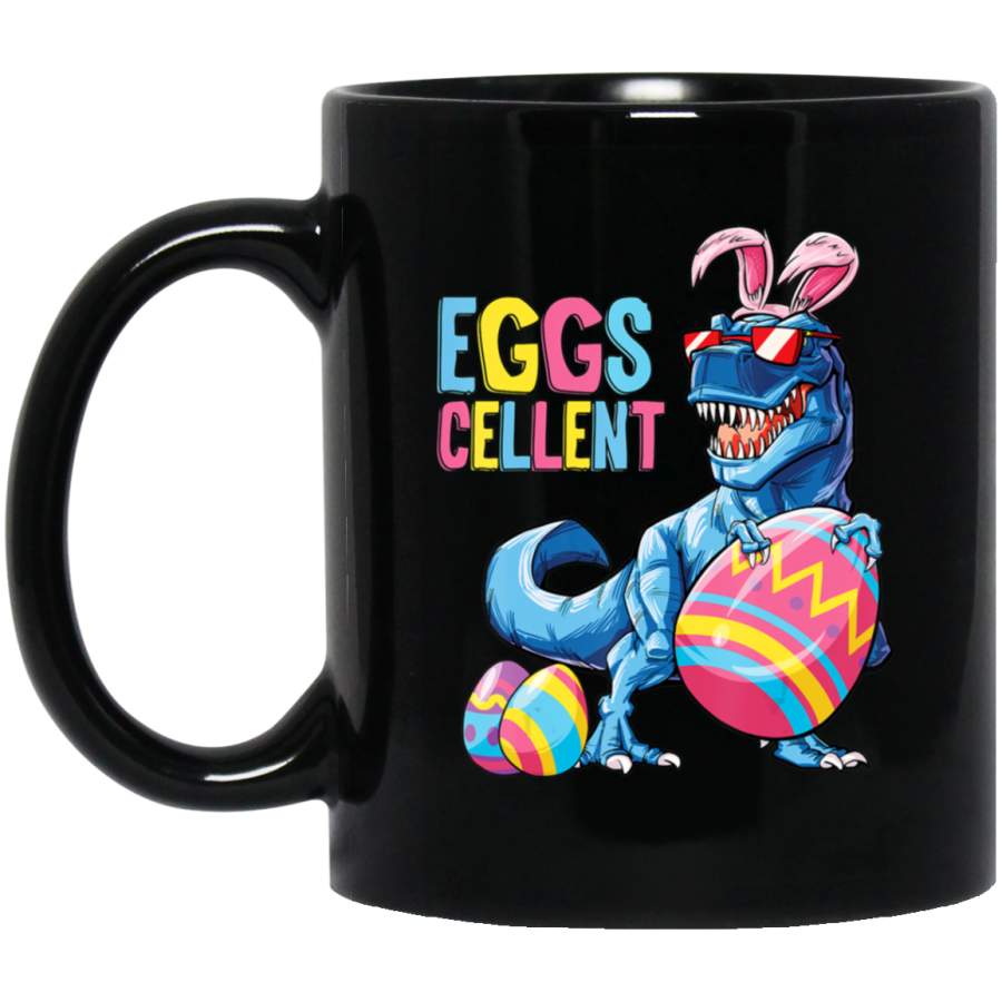 Dinosaur Easter Bunny T rex Boys Kids Eggs Cellent 11oz 15oz Black Mug Happy Easter Day Funny Colors Eggs Bunny Ears Peeps Cute