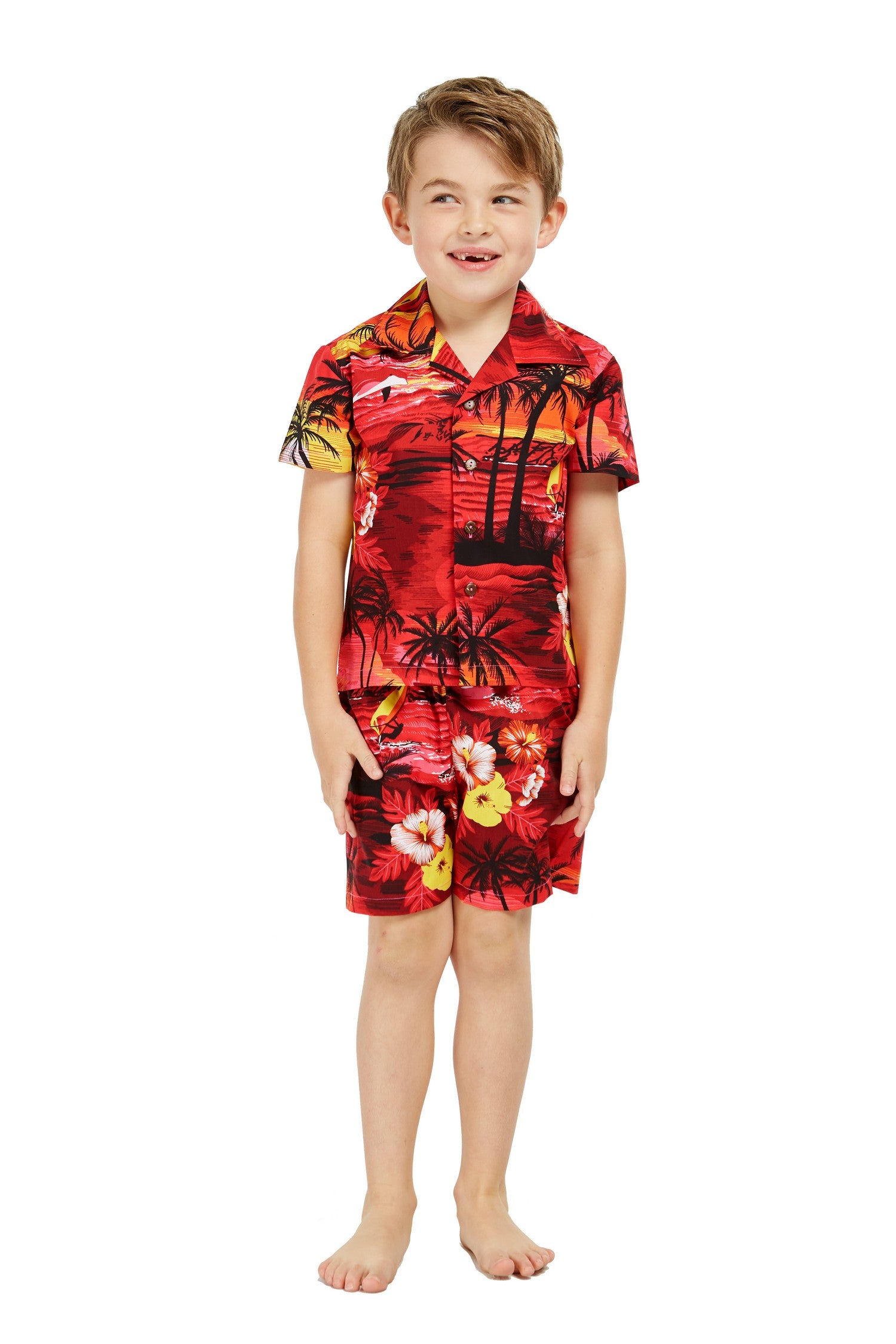 Boy Aloha Shirt Cabana Set in Dolphin Sunset Red