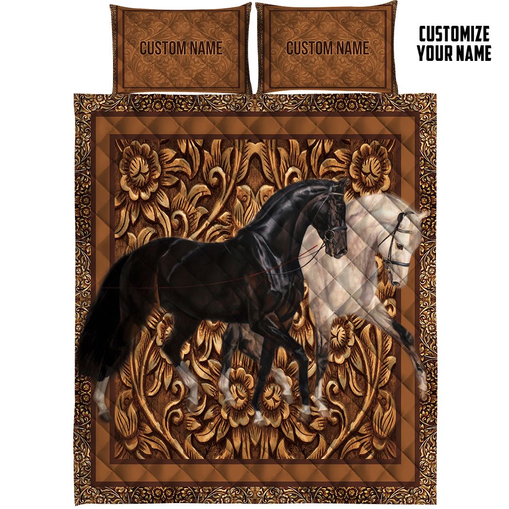 Casespring 3D Horse Couple Custom Name Quilt Set