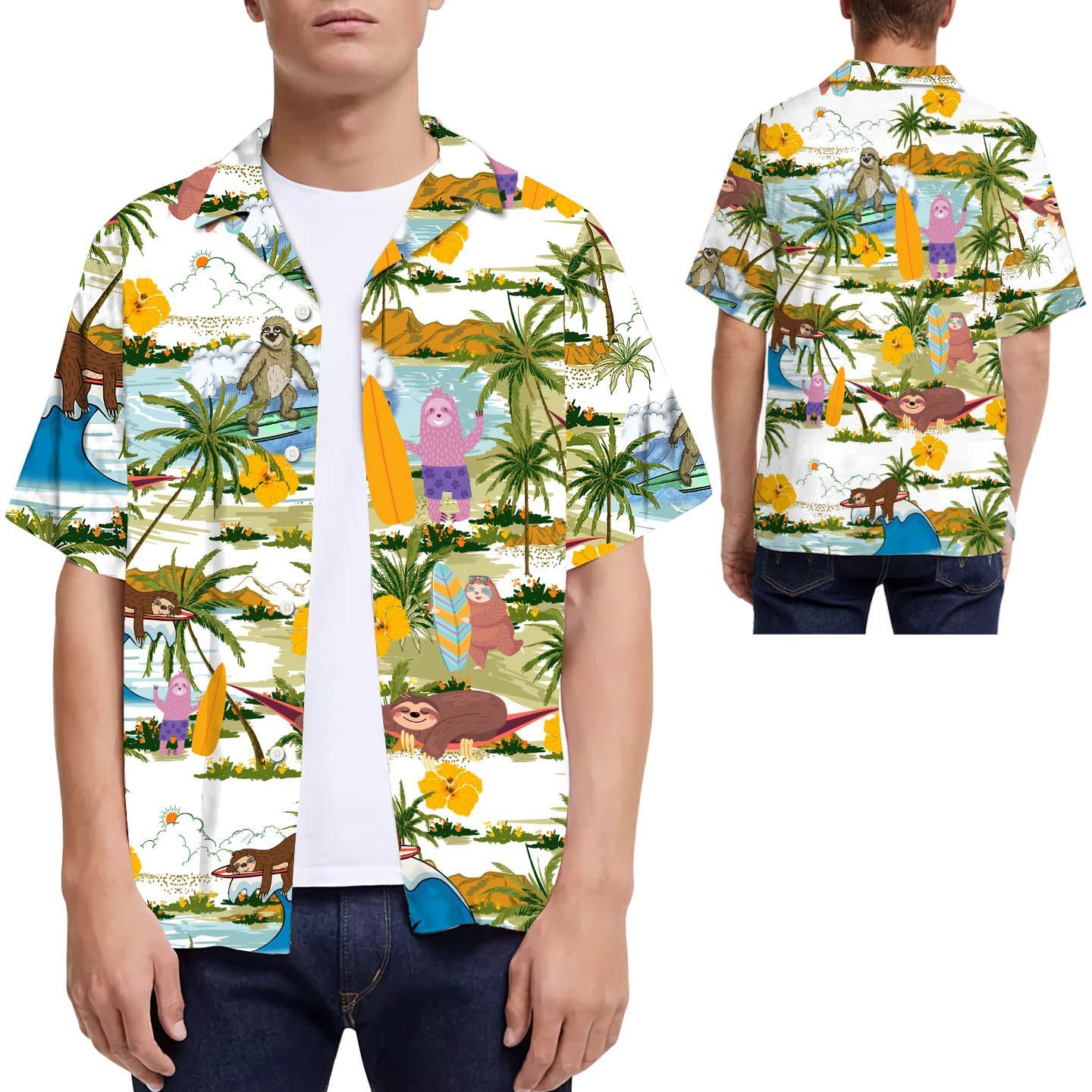 Sloth Surfing Tropical Coconut Tree Hawaii Shirt For Men Lovers Ha17044