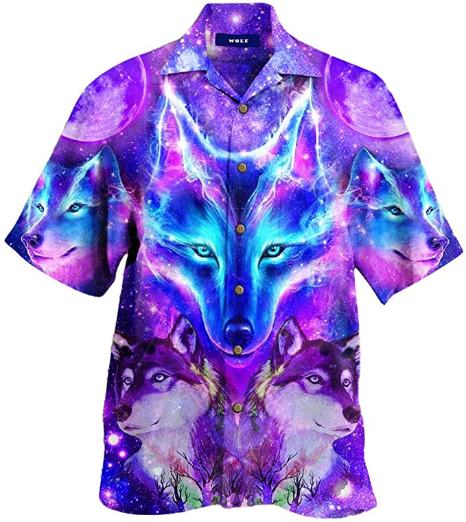 Amazing Wolf Hawaii Unisex Print Aloha Short Sleeve Casual Shirt Ha54956