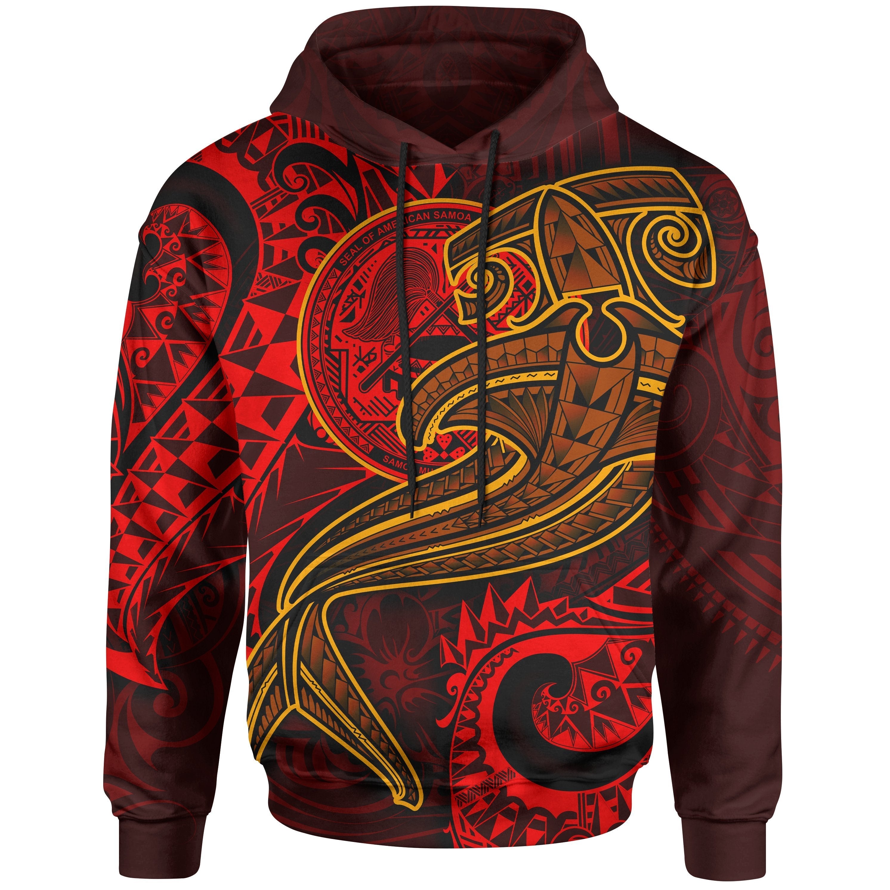 American Samoa Hoodie – Red Shark Polynesian Tattoo