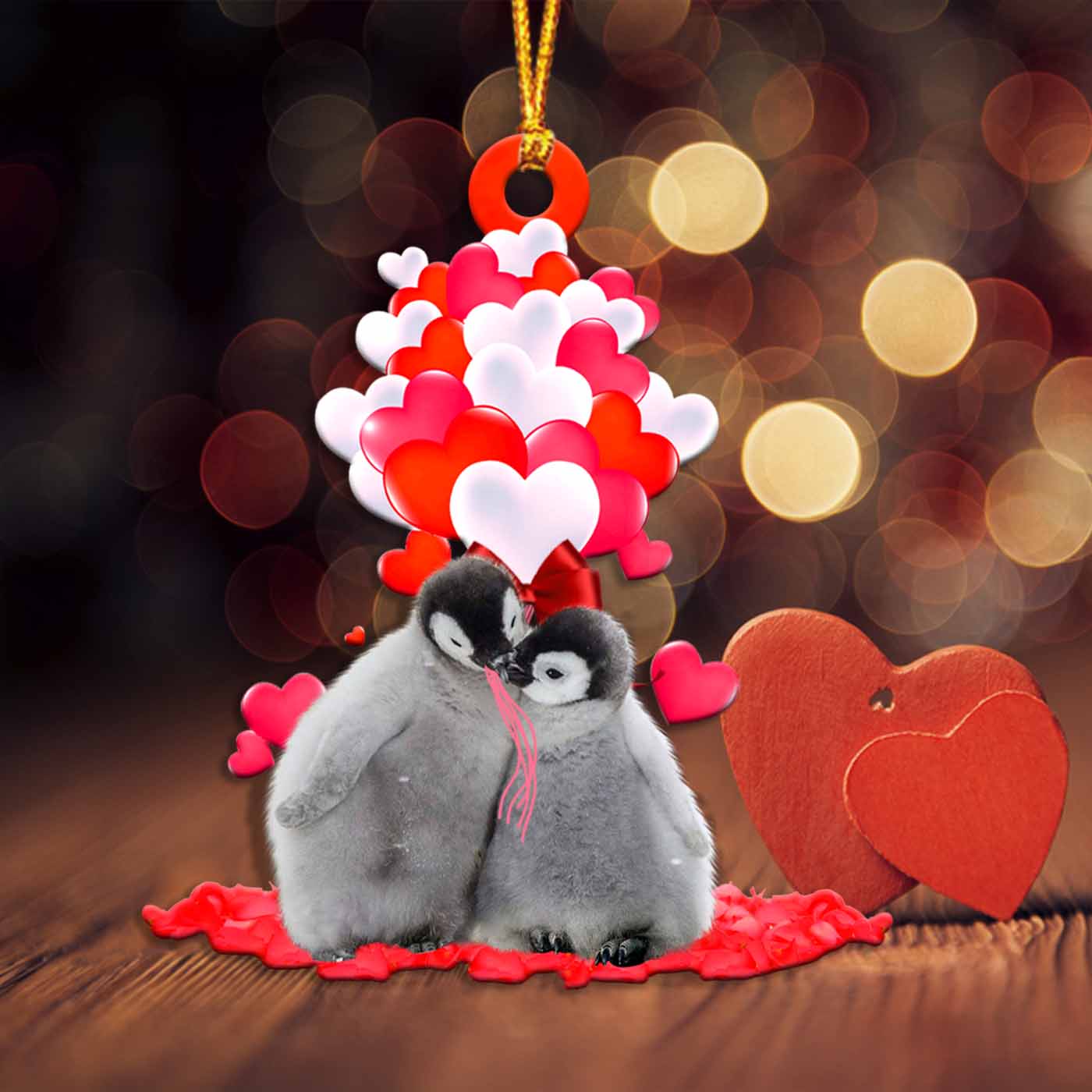 Fun Car Decor Penguin Heart Balloons Couple Shape Ornament