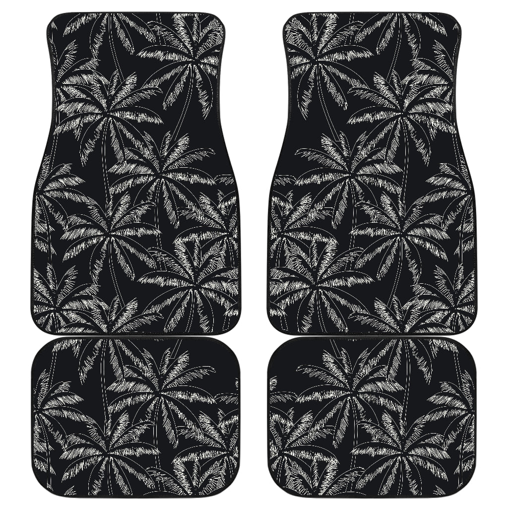 Black White Palm Tree Pattern Print Front And Back Car Floor Mats, Front Car Mat