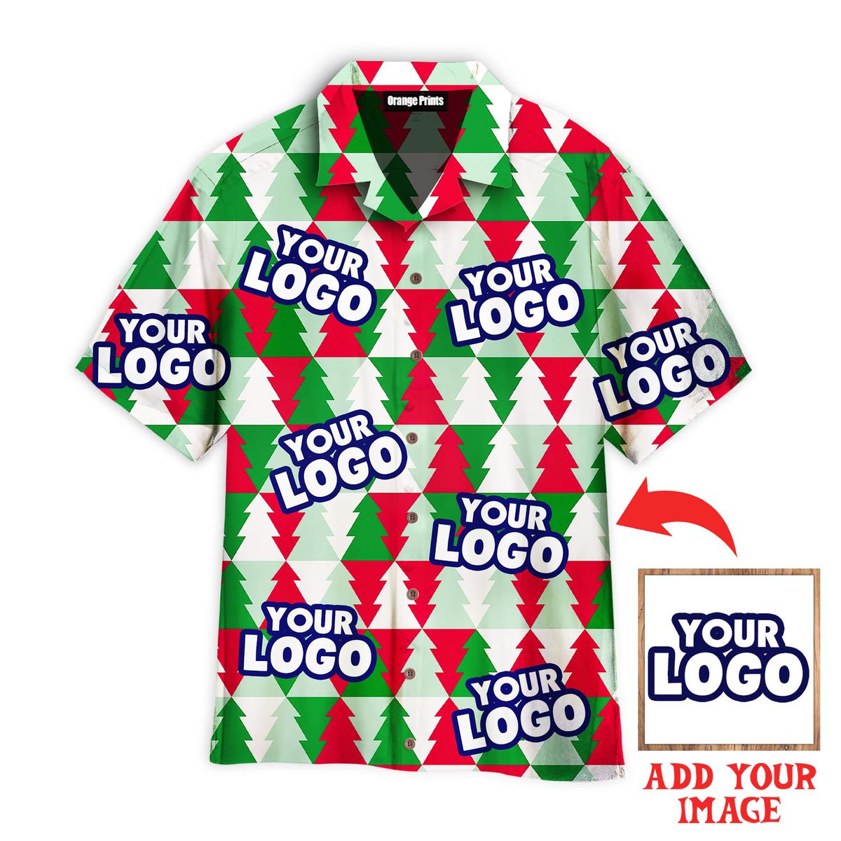 Your Logo On Xmas Tree Merry Chrismas Custom Hawaiian Shirt | For Men & Women | Hwp1201