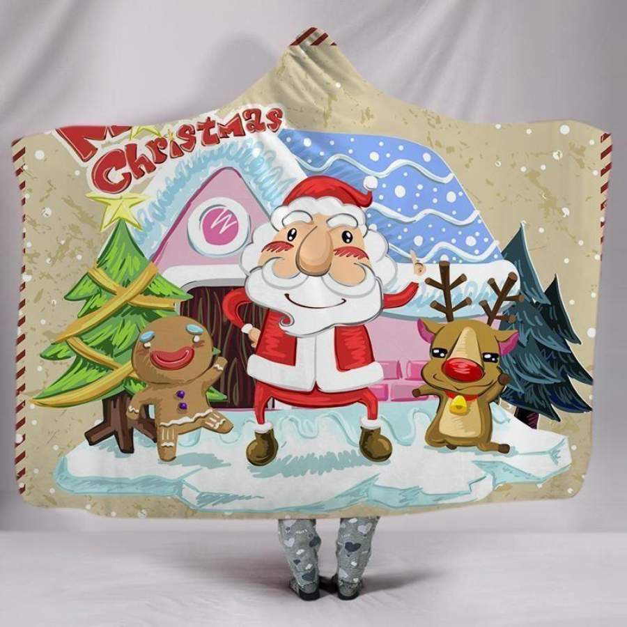 X-Mas Cute Santa Friends Hooded Blanket Christmas Decoration Ideas Christmas Gift Ideas