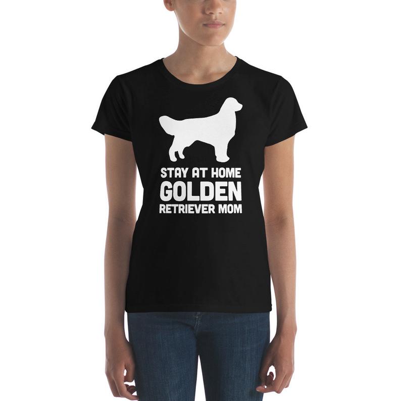 Dreameris Womens Stay At Home Golden Retriever Mom T Shirt Cute Dog Retriever Puppy Tee Shirt Gift Idea