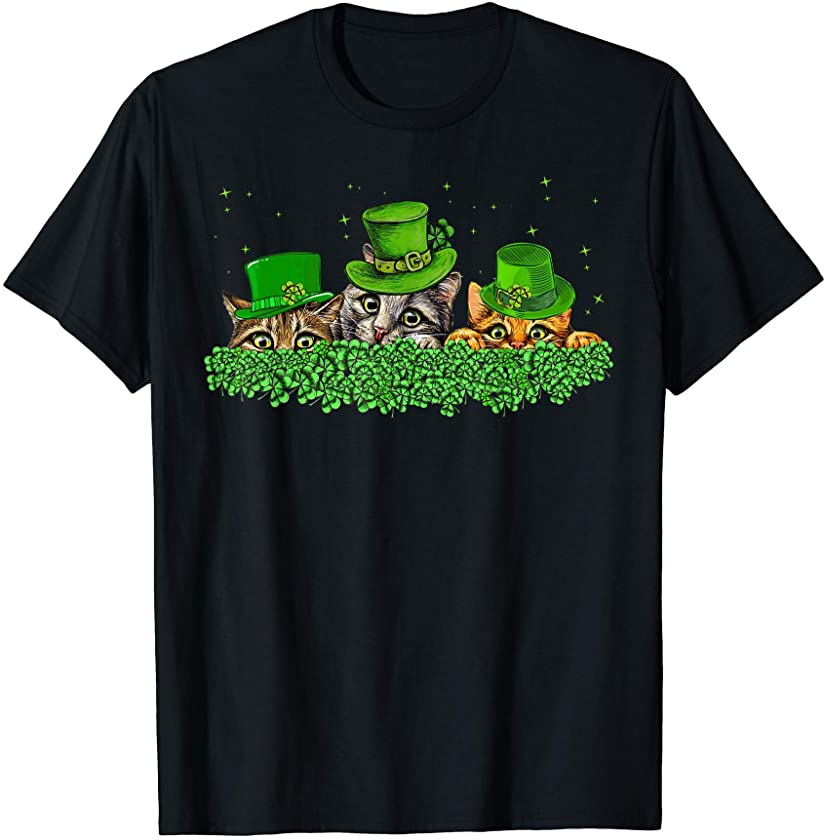 Three Cat St Patricks Day T-Shirt Kitty Kitten Lover Irish T-Shirt