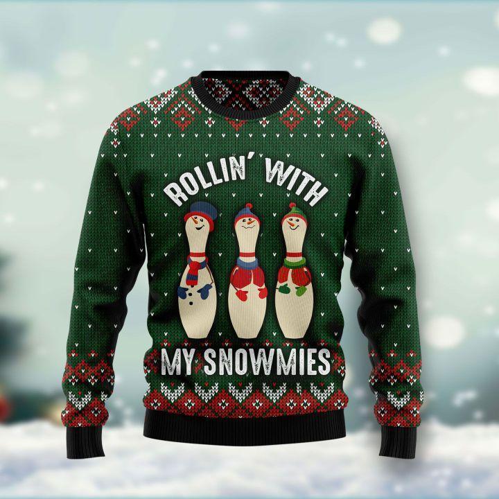 Bowling Rollin’ With My Snowmies Ugly Christmas Sweater | Unisex | Adult | Us1537