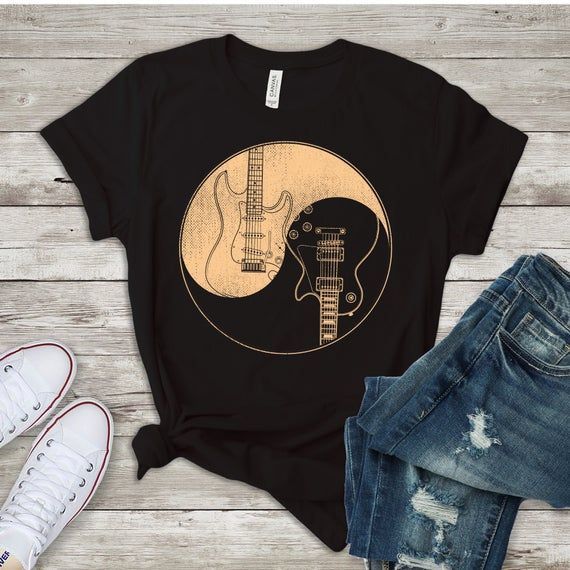 Guitar Les Paul Strat Yin Yang Guitar Player Gift Shirt Funny Guitar Guitar Shirts Guitar Player Shirt Guitar Apparel Shirt