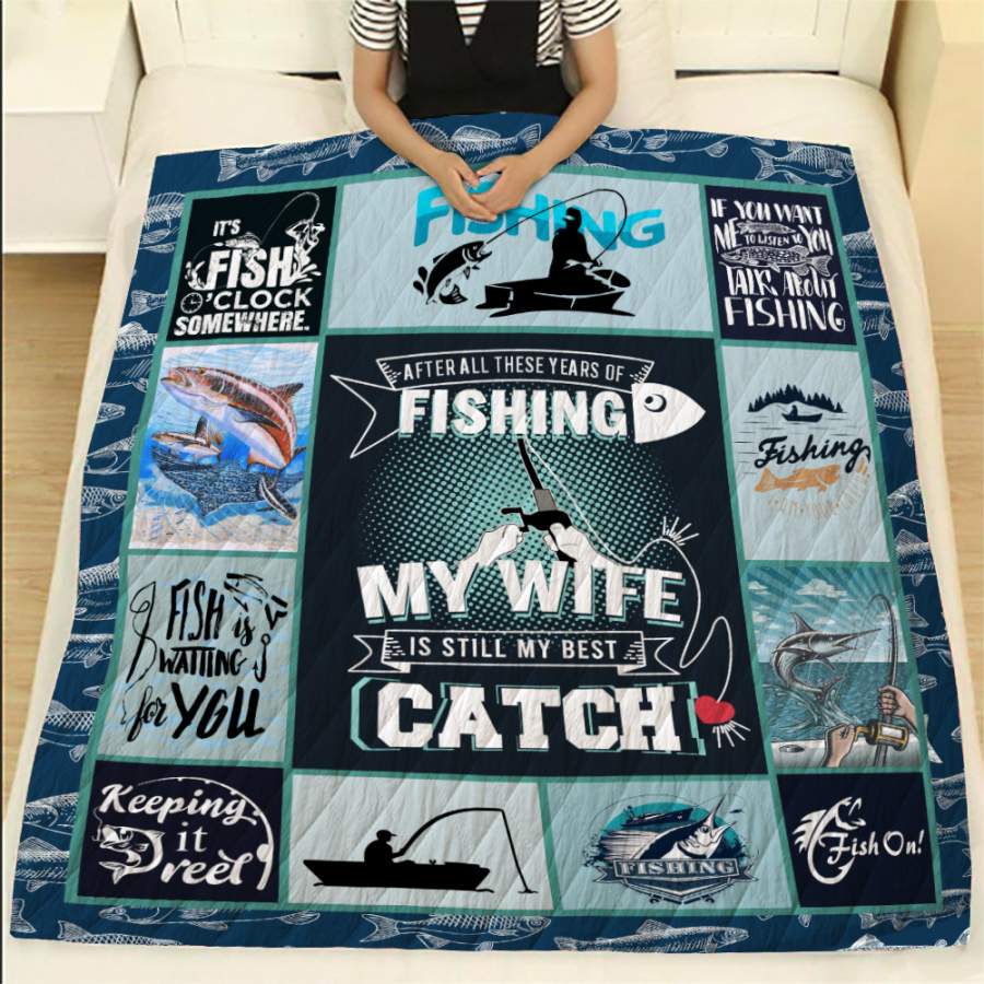 Wozoro Quilt Blanket Fishing My Wife Is Still My Best Catch Twin Queen King Size