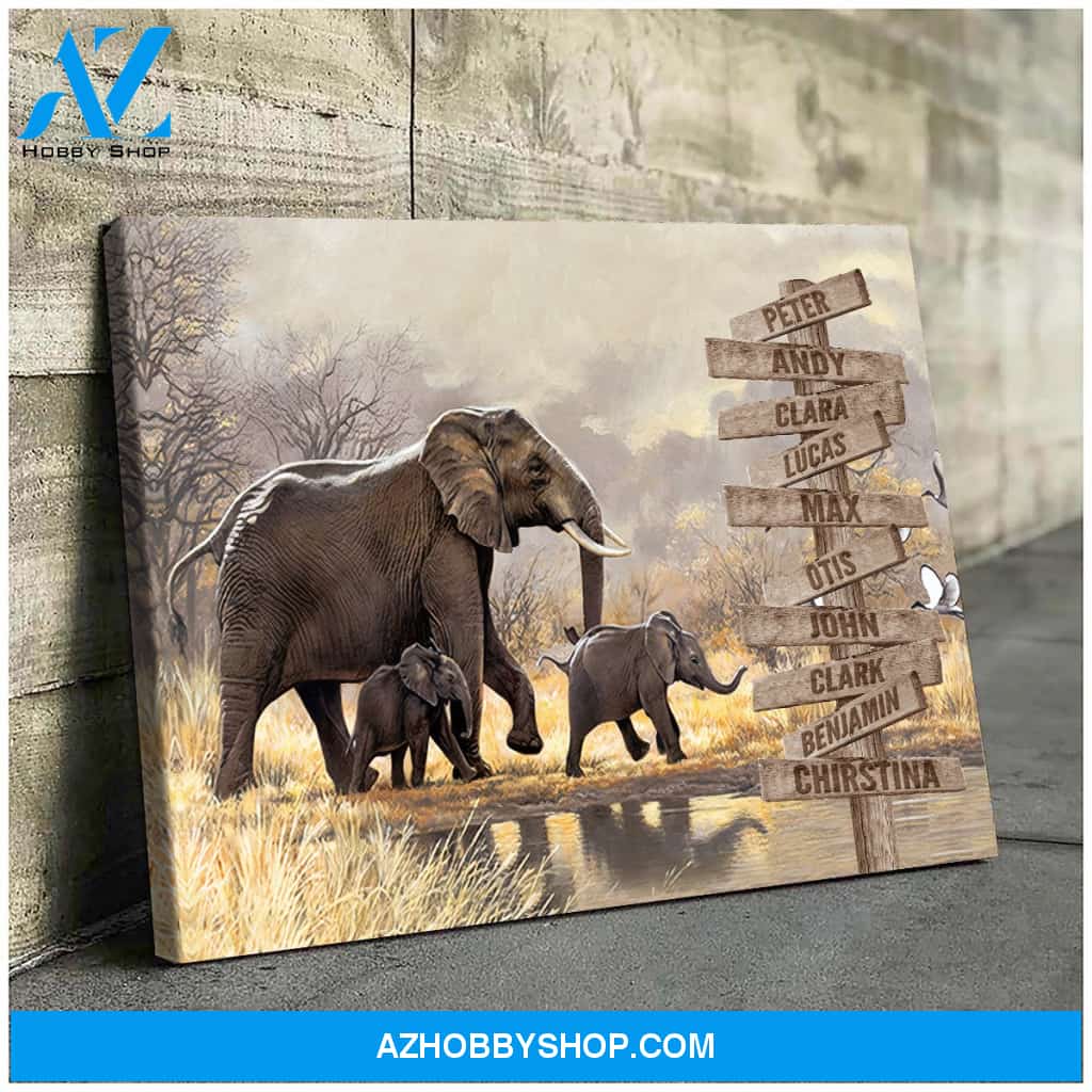 Family Multi-Names Elephant Views – Personalized Canvas