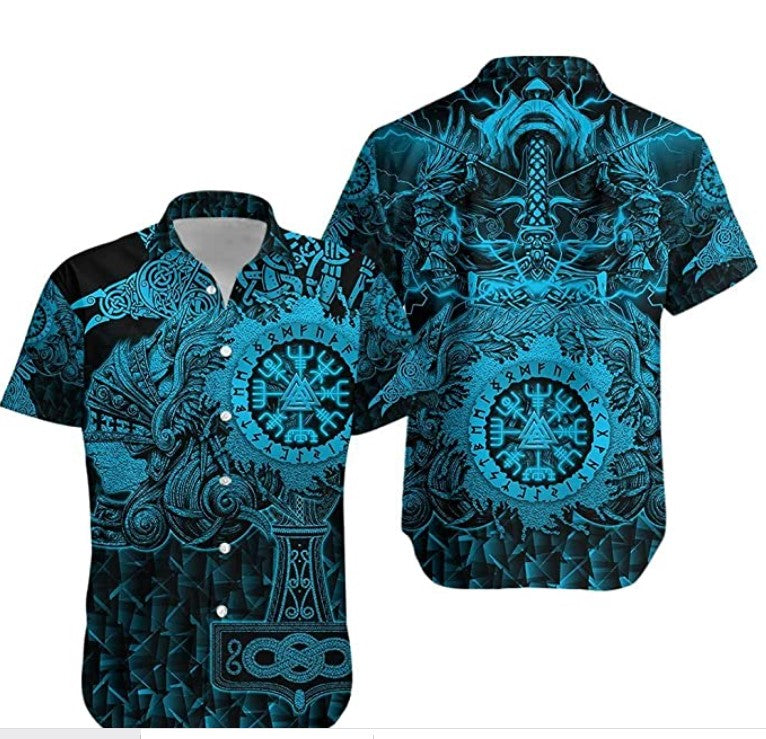 Viking Valkyrie Hawaiian Shirt Valknut Vegvisir Blue Best Viking Hawaiian Shirt