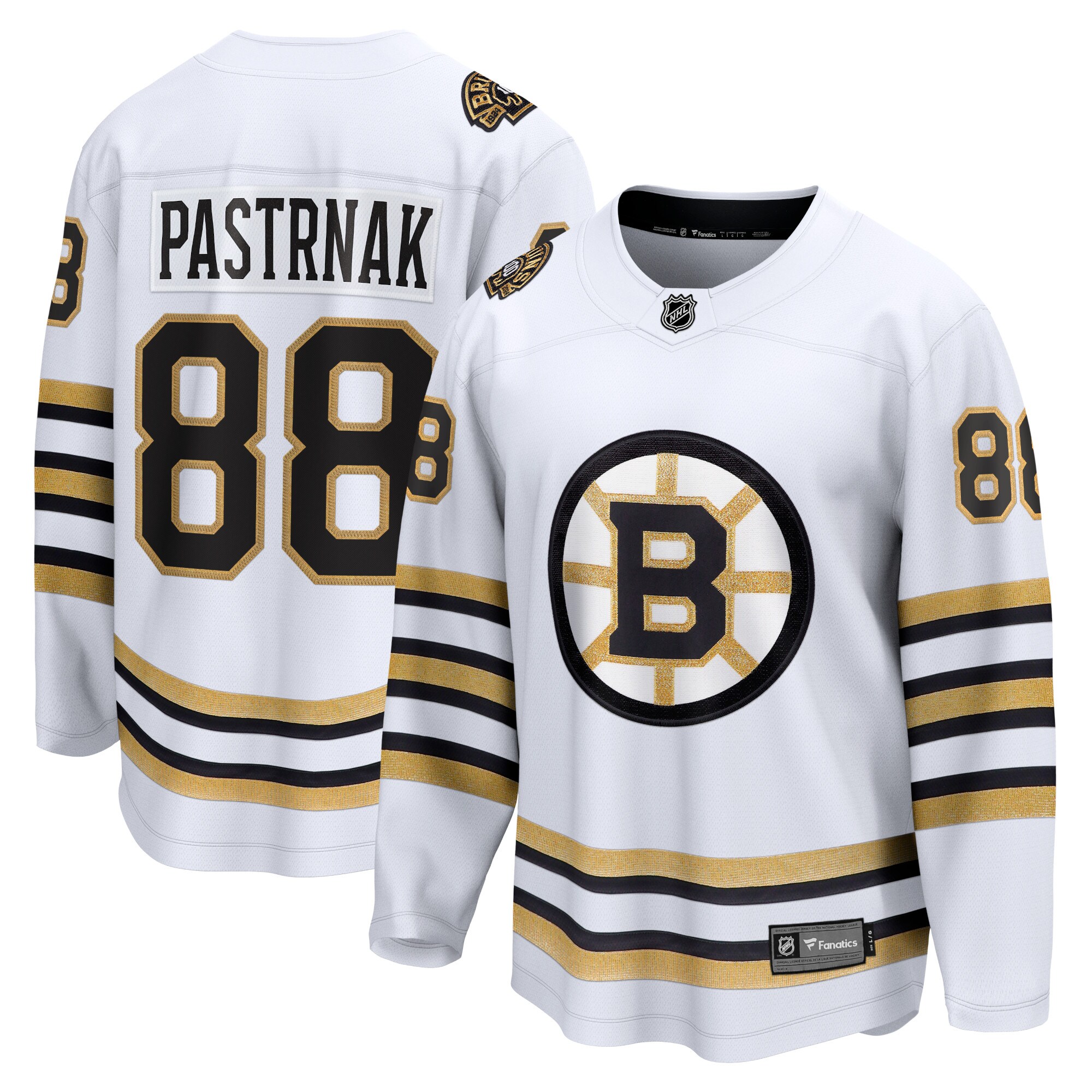 Men's Boston Bruins David Pastrnak White 100th Anniversary Premier Breakaway Player Jersey