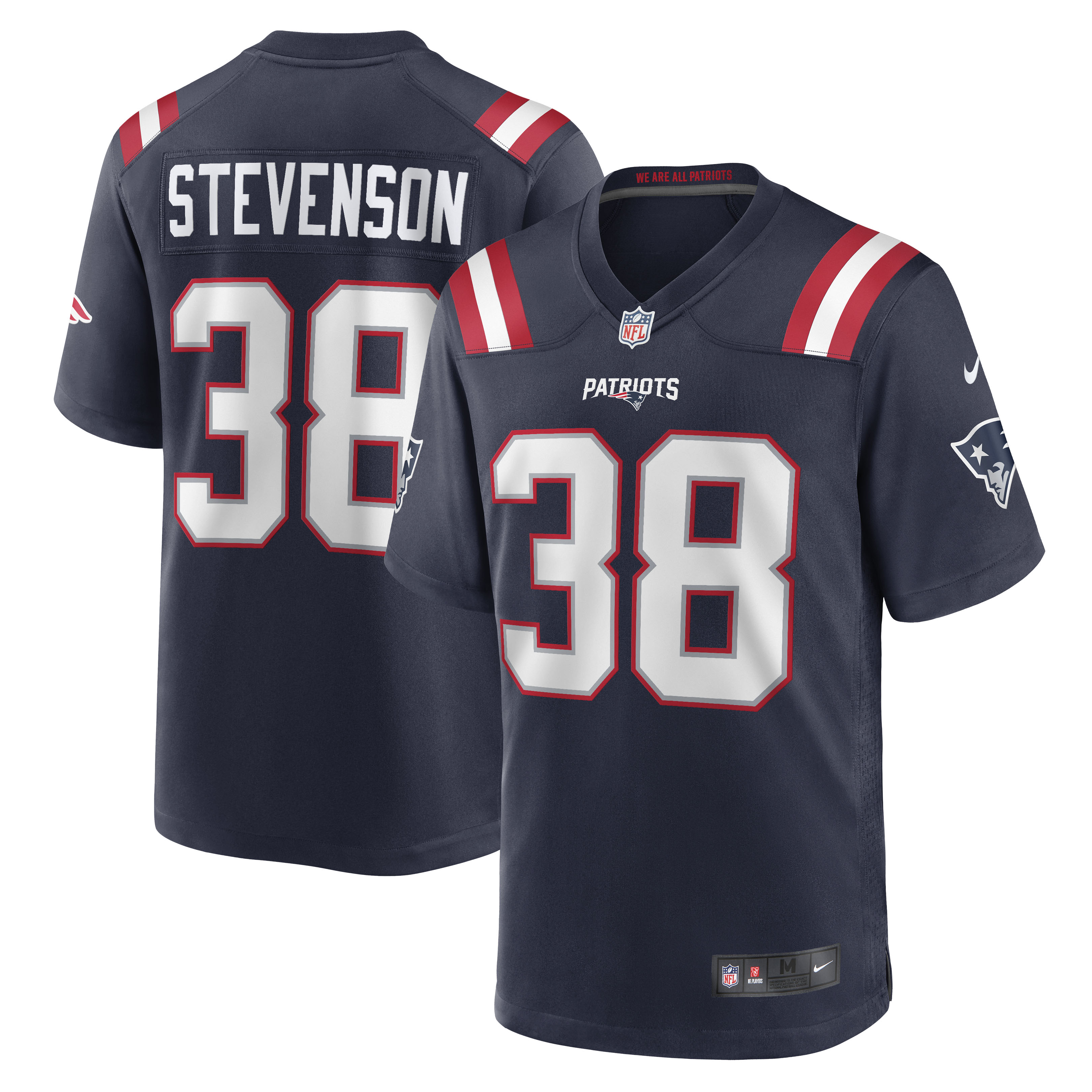 Men’s New England Patriots Rhamondre Stevenson Navy Game Jersey