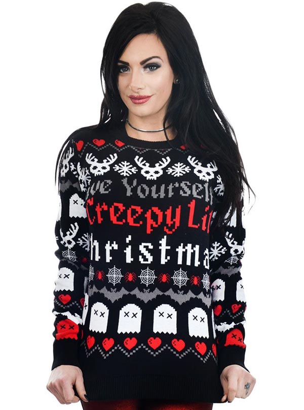 Women’S Creepy Lil Christmas Ugly Christmas Sweater By Too Fast