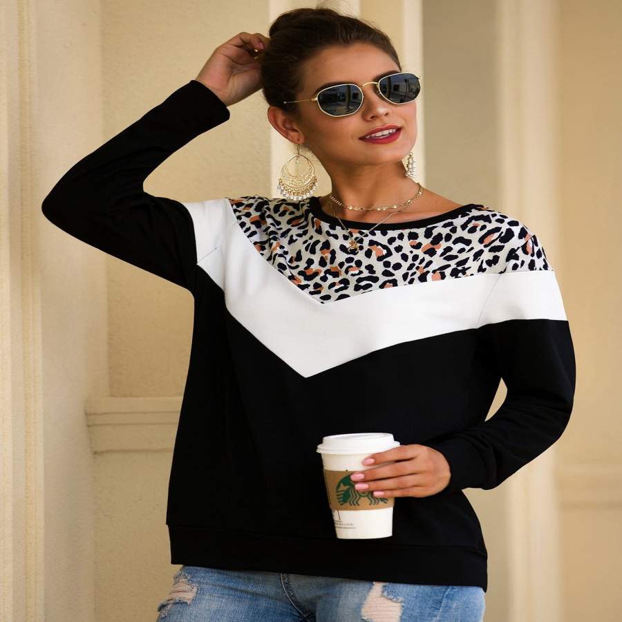 Contrast Leopard Chervon Sweatshirt