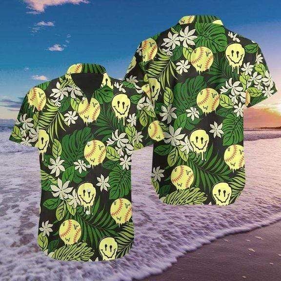 Shop Softball Smiley Hot Summer Vibe Tropical Hawaii Aloha Shirts Ha110948