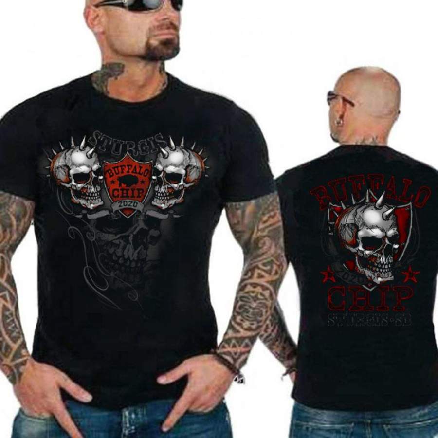 Men’s Sturgis Sturgis Buffalo Chip Spike Skull Black T-Shirt - TattoosCafe