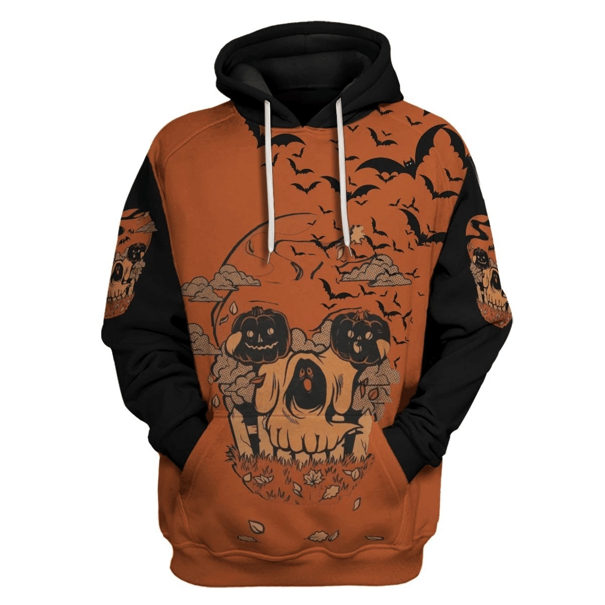 Halloween Shirt Halloween Pumpkin Shost Skull Bats Black Orange T-Shirt Halloween Hoodie Unisex Full Print