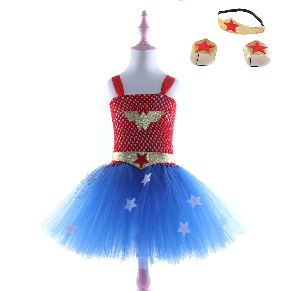 Baby Birthday Party Dresses Kids Halloween New Year Cosplay Costume Set With Headband New Wonder Girl Super girl Tutu Dress alx