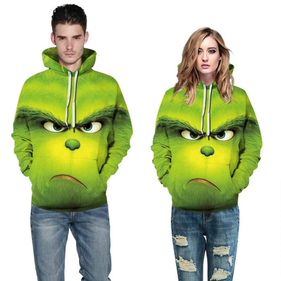 MingoTor Men’s Ladies Green 3D Hoodie How The Grinch Stole Movie Christmas Hooded Jacket