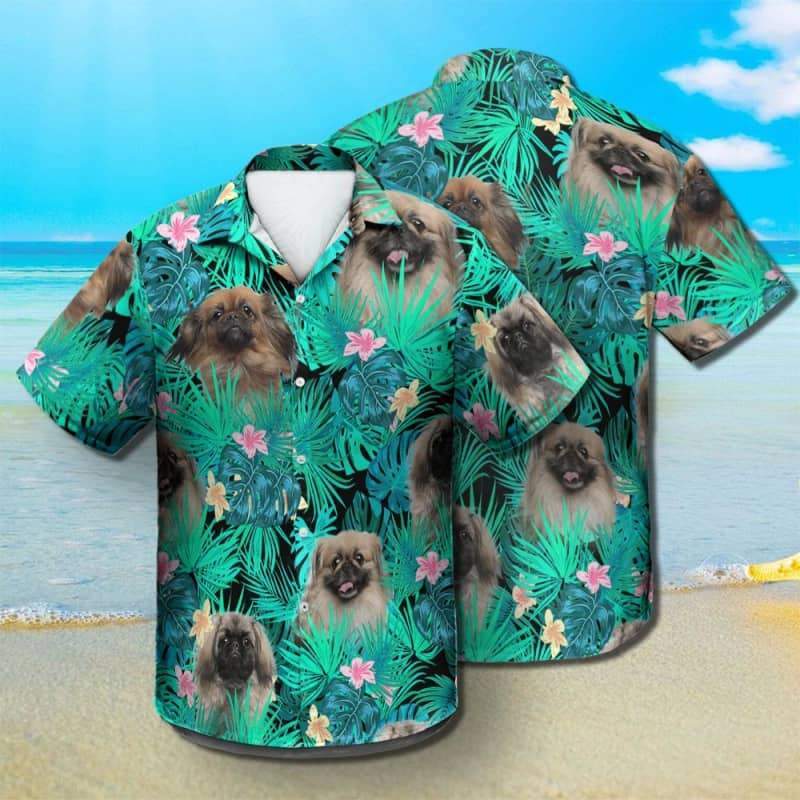 Pekingese Hawaiian Shirt, Dog Summer Leaves Hawaiian Shirt, Unisex Print Aloha Short Sleeve Casual Shirt