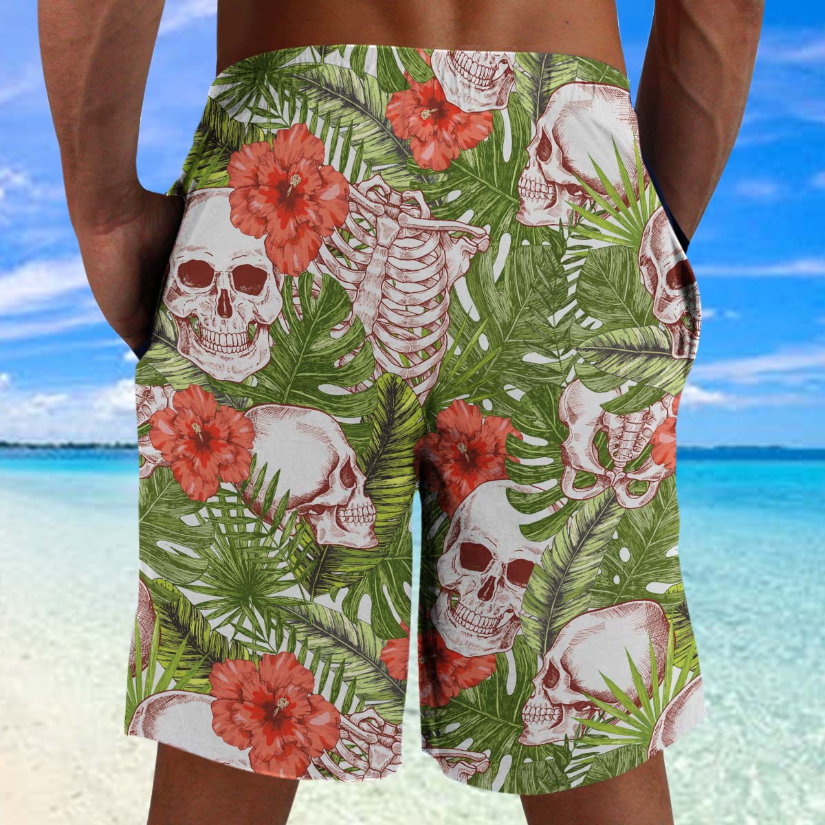 Skull Tropical Pattern Hawaii Beach Shorts Colorful S Ha90591