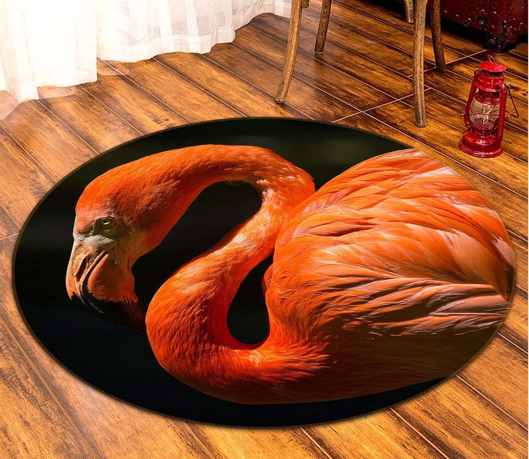 3D Beautiful Red Flamingo On Black Round Rug – Round Carpet Home Decor