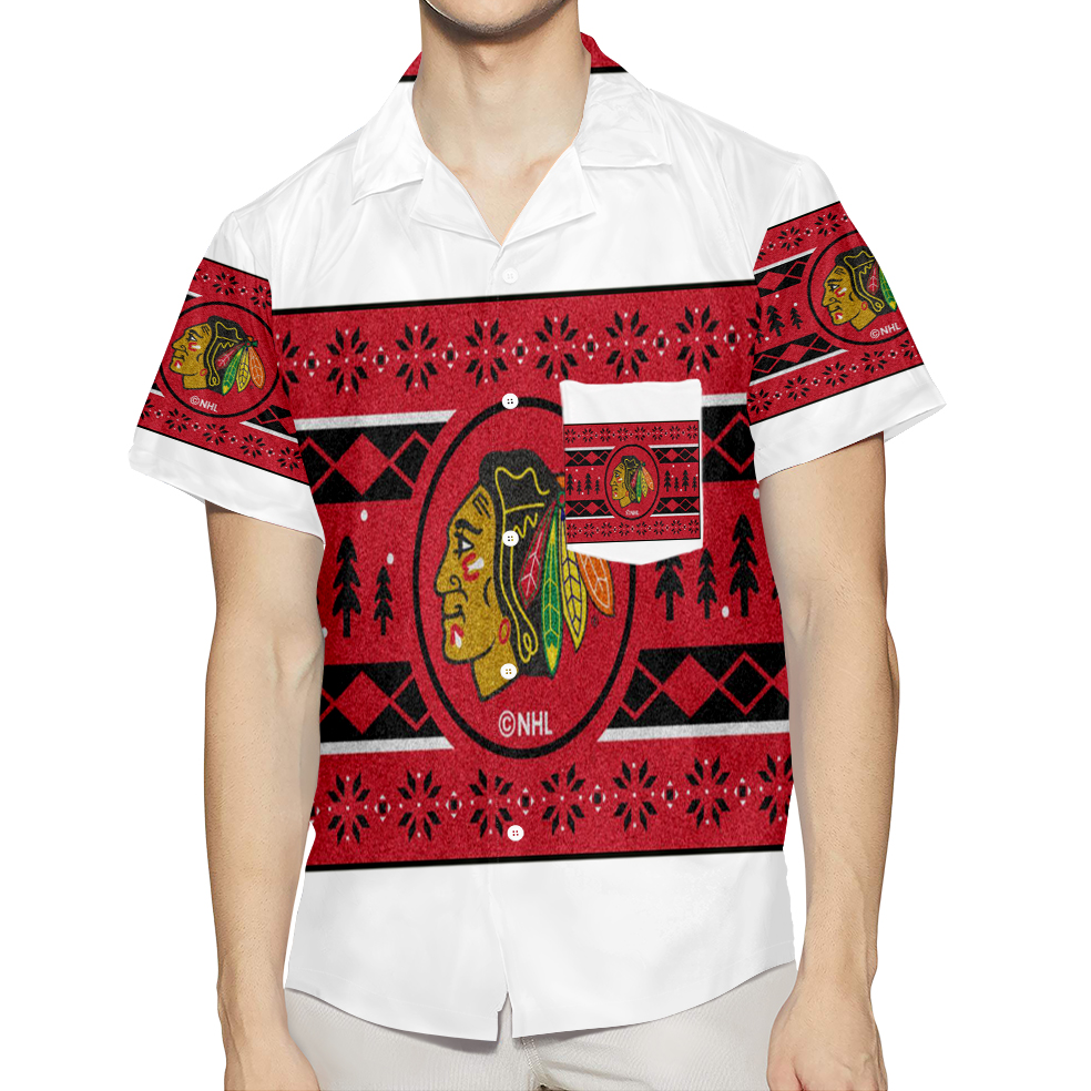 Chicago Blackhawks Emblem Symbol7 3D All Over Print Summer Beach Hawaiian Shirt With Pocket