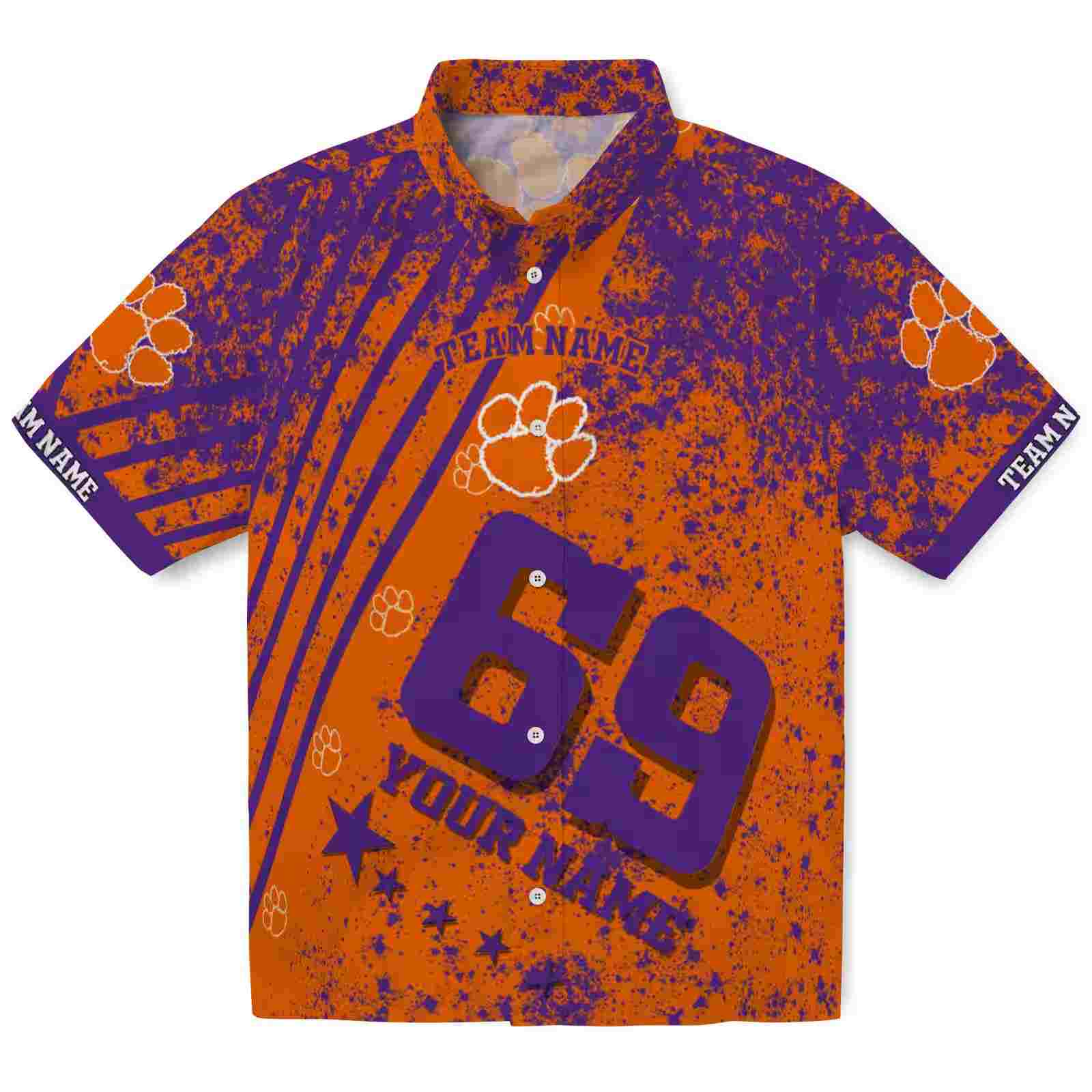 Personalized Clemson Tigers Star Stripes Orange Hawaiian Shirt