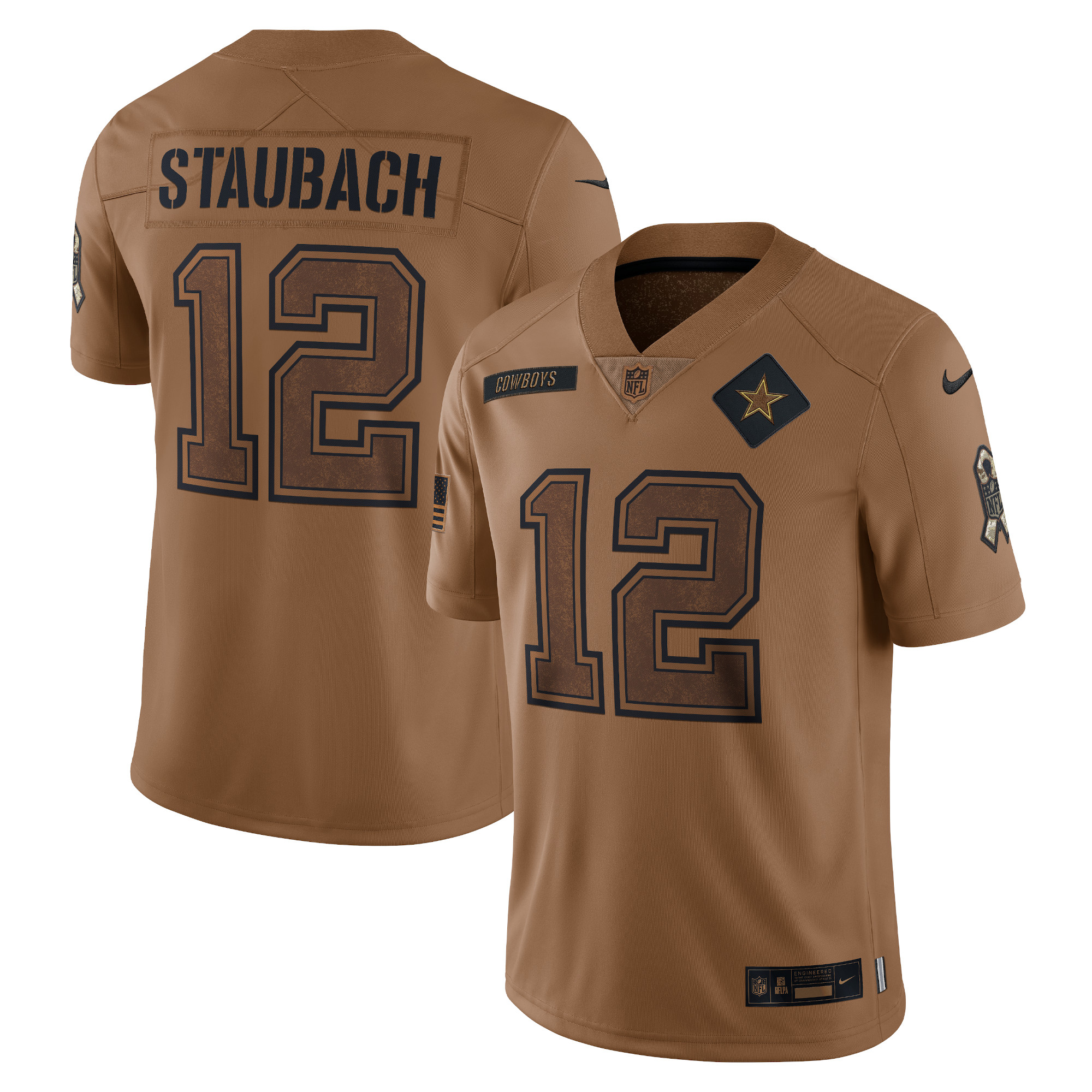 Men’s Dallas Cowboys Roger Staubach Brown 2023 Salute To Service Retired Player Limited Jersey