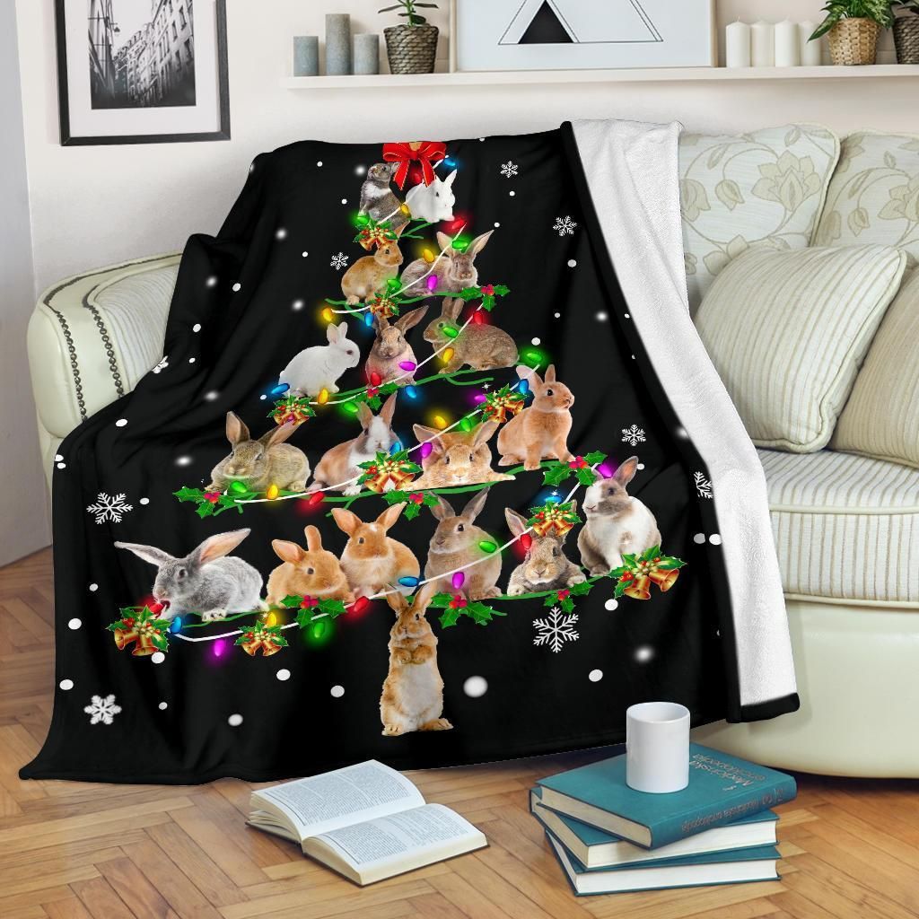 Wild Animal Rabbit Christmas Tree Design   Fleece Sherpa Blanket