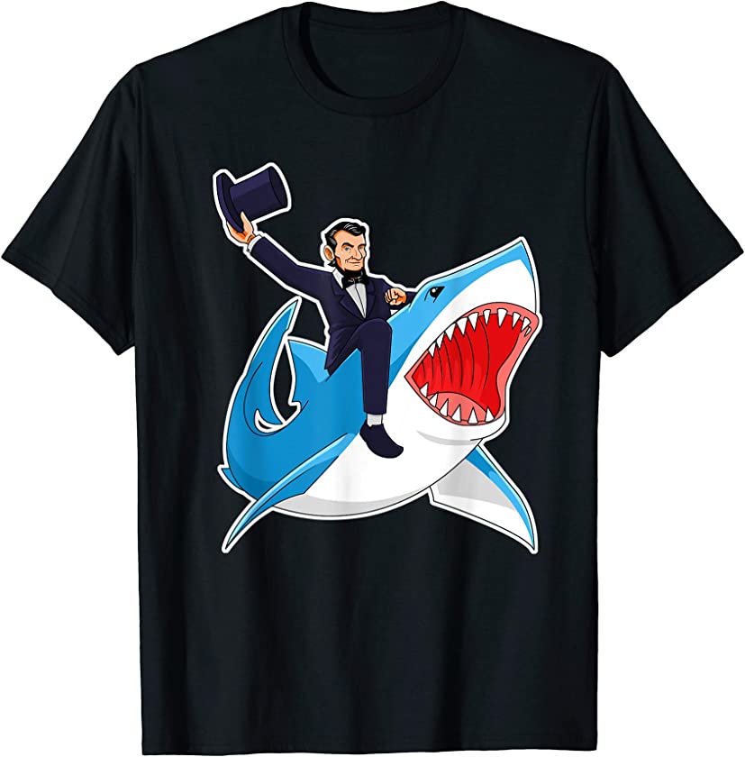 Abraham Lincoln Riding A Shark, Men Boys, 4th of July Abe T-Shirt