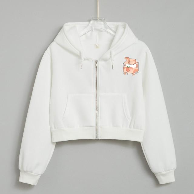 Peach Milk Box Cropped Zip Up Soft Hoodies