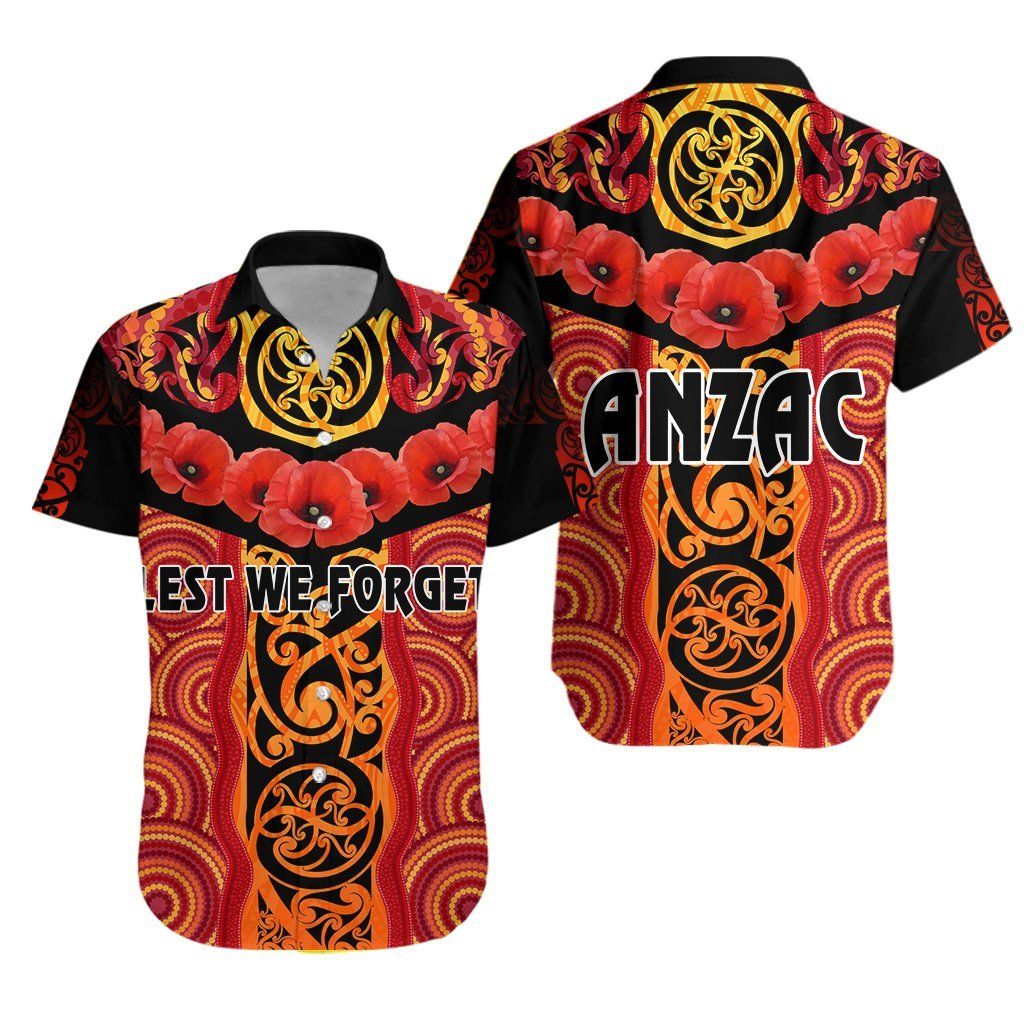 Anzac Lest We Forget Poppy Hawaiian Shirt New Zealand Maori Silver Fern – Australia Aboriginal K8