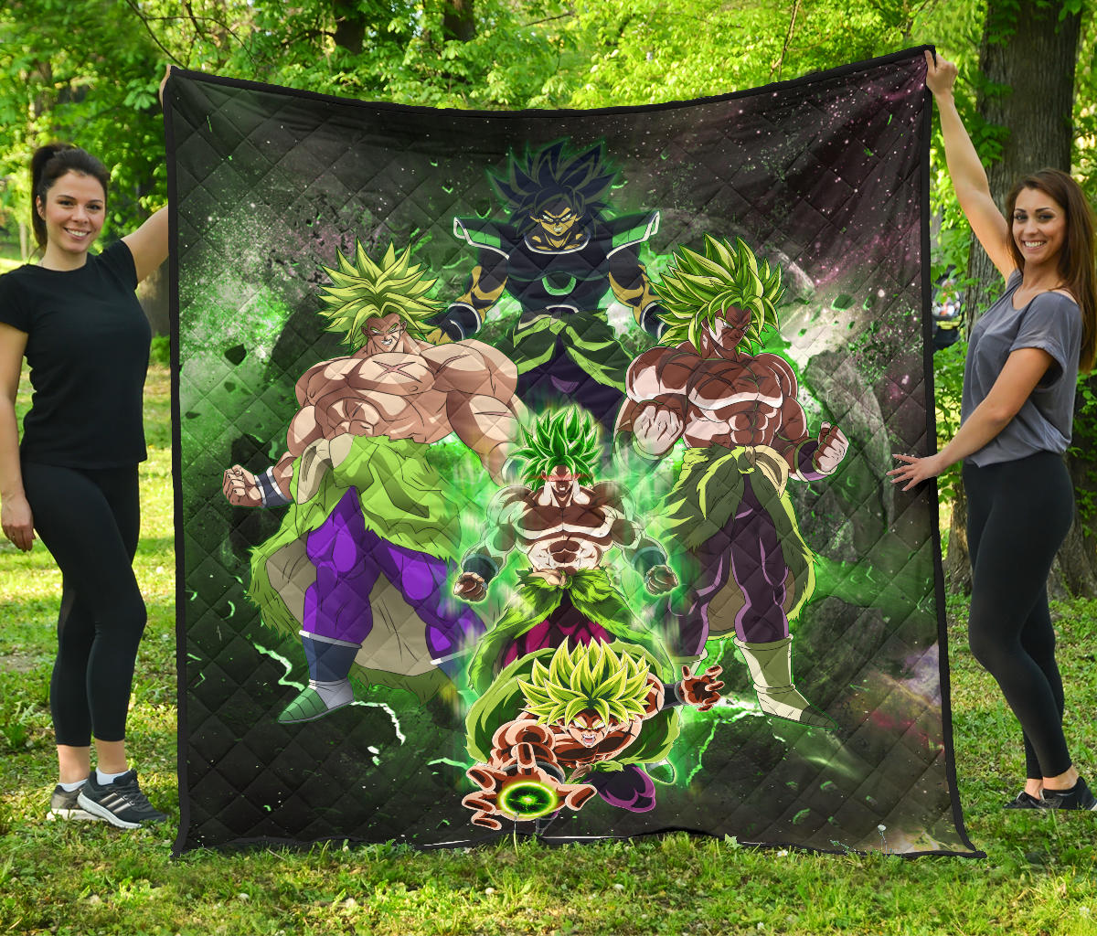 Dragon Ball Anime Premium Quilt | Db Super Saiyan Broly Moments Green Vapor Galaxy Quilt Blanket Na090903