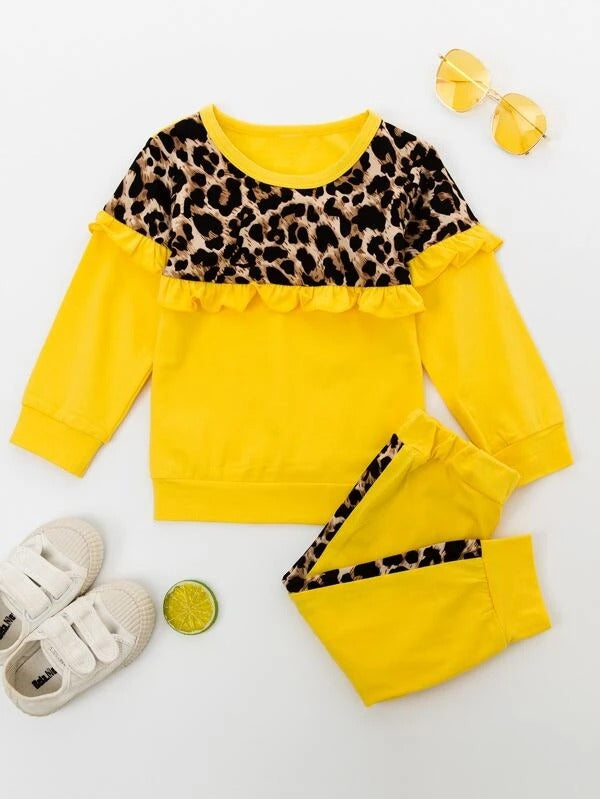 Toddler Girls Leopard Ruffle Trim Sweatshirt & Sweatpants