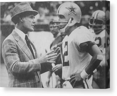 1 Dallas Cowboys Coach Tom Landry And Quarterback 12 Roger Staubach Donna Wilson Canvas Print