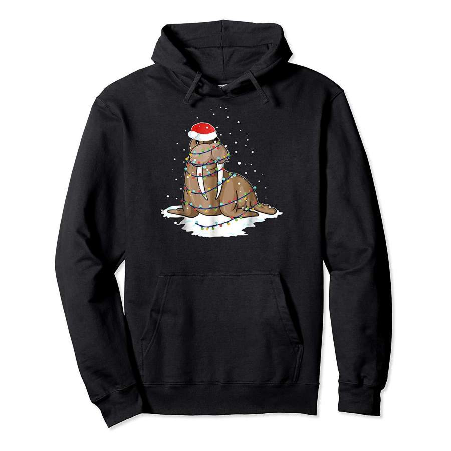 Walrus Santa Christmas Light Tree T shirt Hoodie