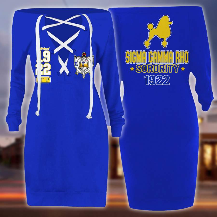 Sigma Gamma Rho lace up criss cross V-neck sweater dress 2