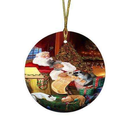 Persian Cats And Kittens Sleeping With Santa Round Christmas Ornament D394