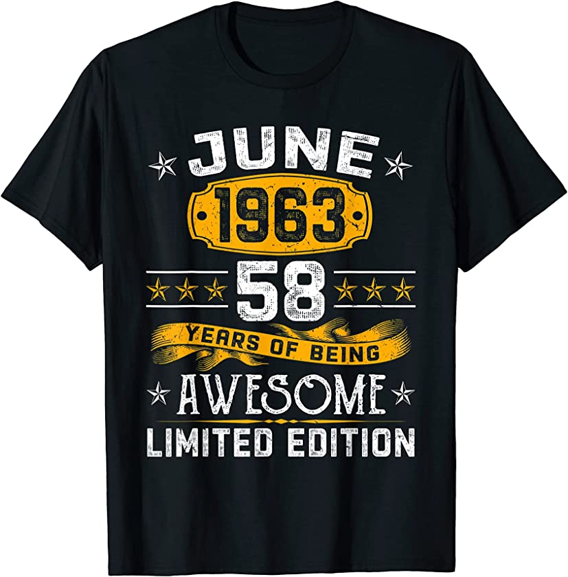 Vintage June 1963 58th Birthday Decorations 58 Years Old T-Shirt