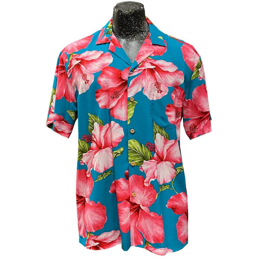 Super Hibiscus Teal Hawaiian Shirt