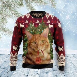 Cat Decor Pine Ugly Christmas Sweater, All Over Print Sweatshirt